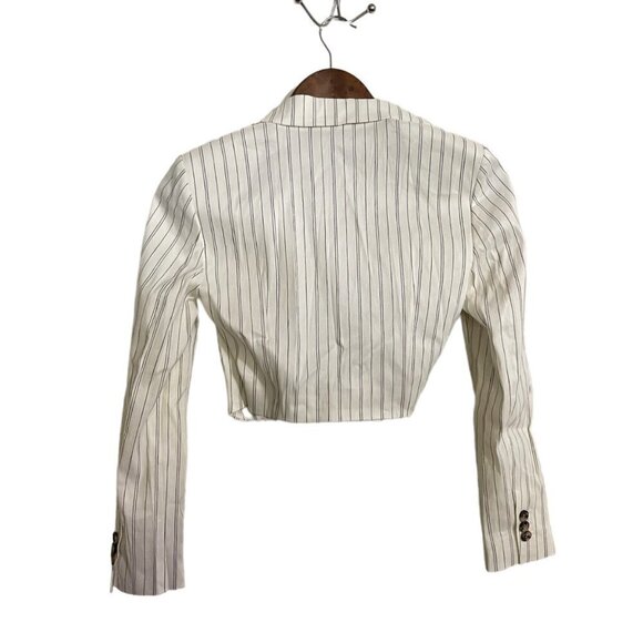 Zara Womens NWT Striped Wrap Button Cream Linen Blend Short Jacket Blazer XS - Picture 10 of 10